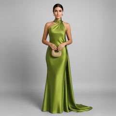 Vestido Longo de Festa Halter Enrolado