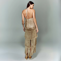 Vestido Festa Longo Com Franja Lamour