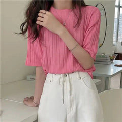 Camiseta de Manga Curta Básica Kate Rosa - Coradon