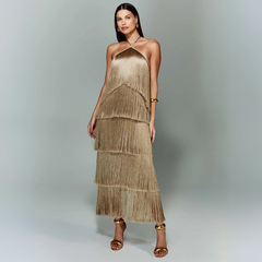 Vestido Festa Longo Com Franja Lamour