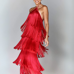 Vestido Festa Longo Com Franja Lamour