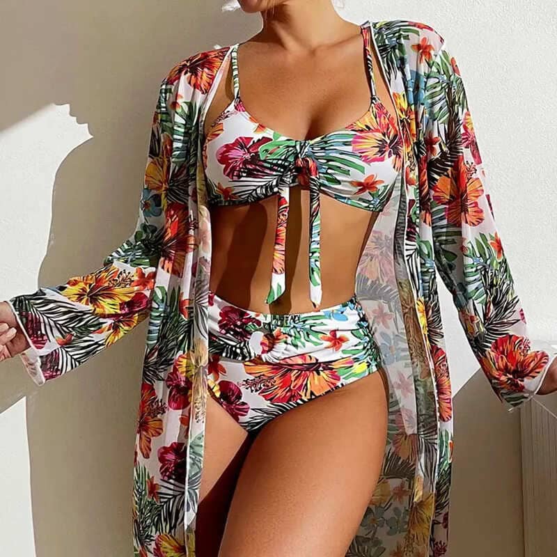 Conjunto Biquíni Saída De Praia Floral - Coradon