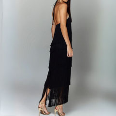 Vestido Festa Longo Com Franja Lamour