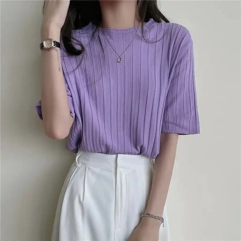 Camiseta de Manga Curta Básica Kate Lilás - Coradon