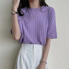 Camiseta de Manga Curta Básica Kate Lilás - Coradon