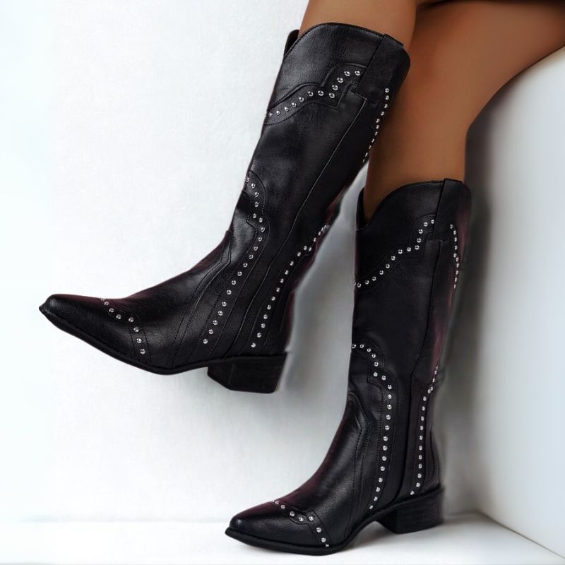 Bota-Texana-Feminina-Country-Preta-Boiadeira-lateral