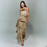 Vestido Festa Longo Com Franja Lamour