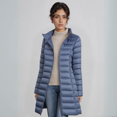 Jaqueta Puffer Feminina Alongada Pluma de Ganso