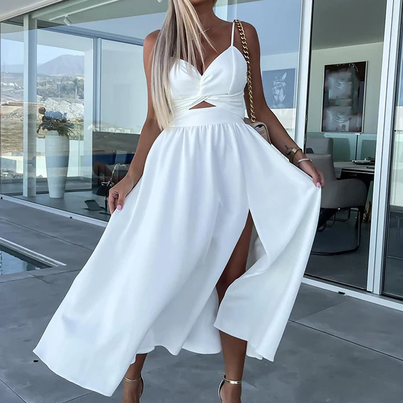 Vestido Midi Decote Torcido Khloé Branco - Coradon