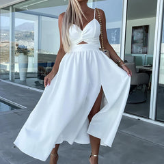 Vestido Midi Decote Torcido Khloé Branco - Coradon