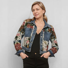 Jaqueta Jeans Feminina Estampada Roses