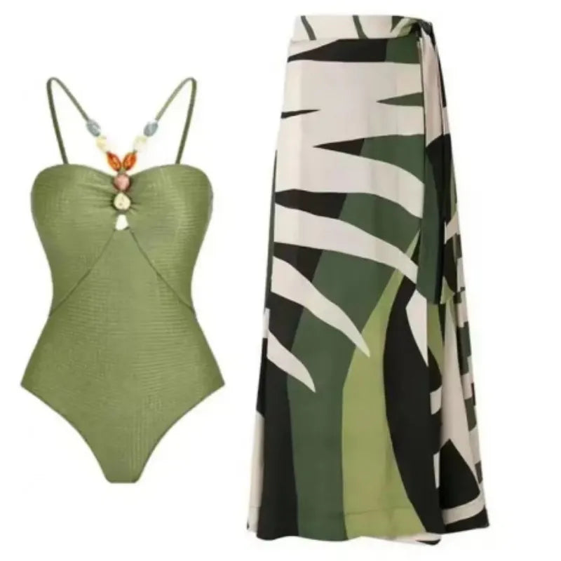 Maiô Feminino e Saia Pareô Clarisse Verde - Coradon