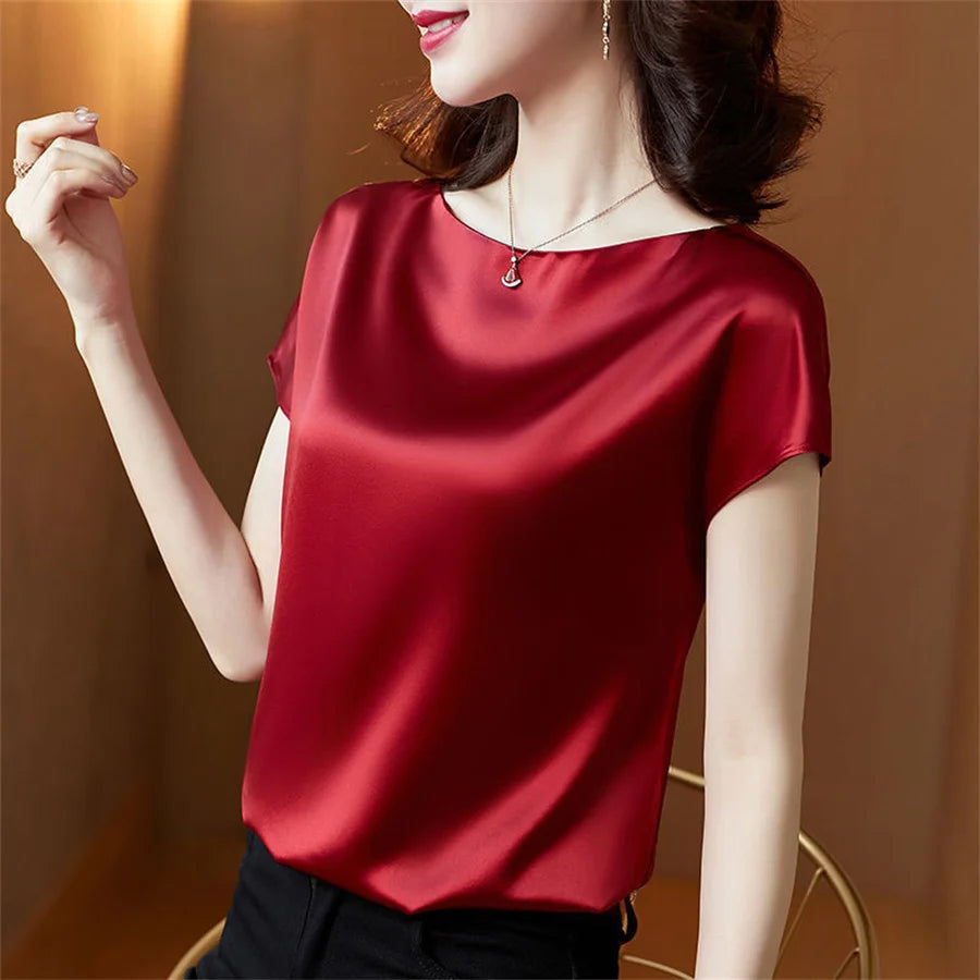 Blusa Feminina Seda Manga Curta Lolla