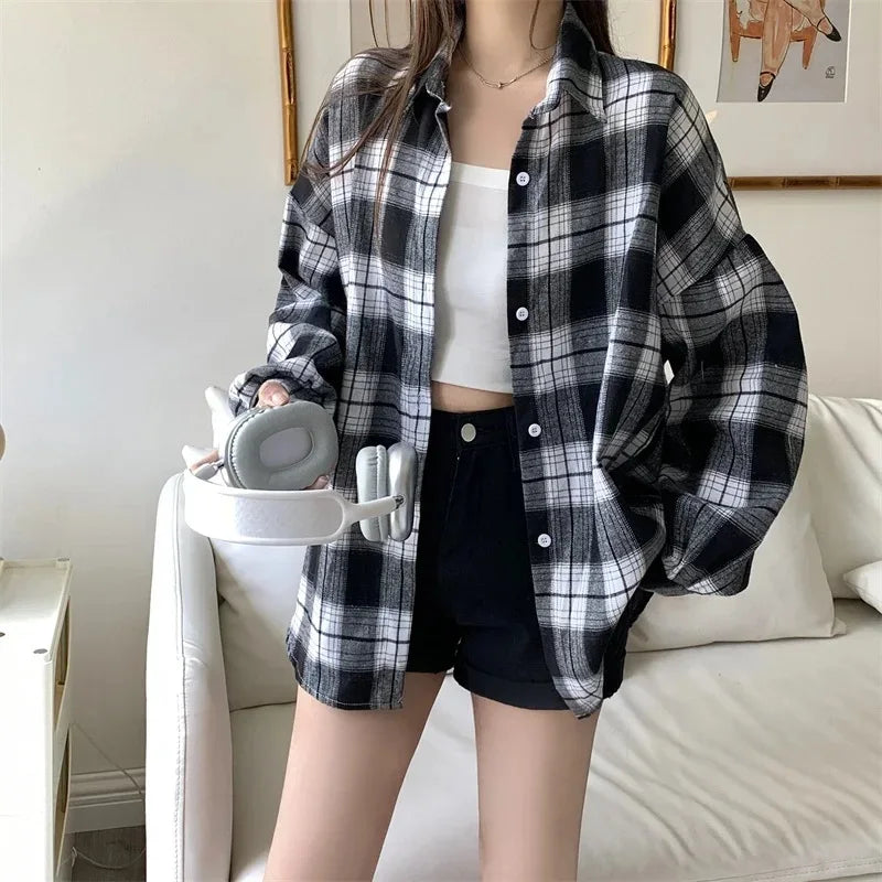 Camisa Feminina Xadrez Bufante Viena
