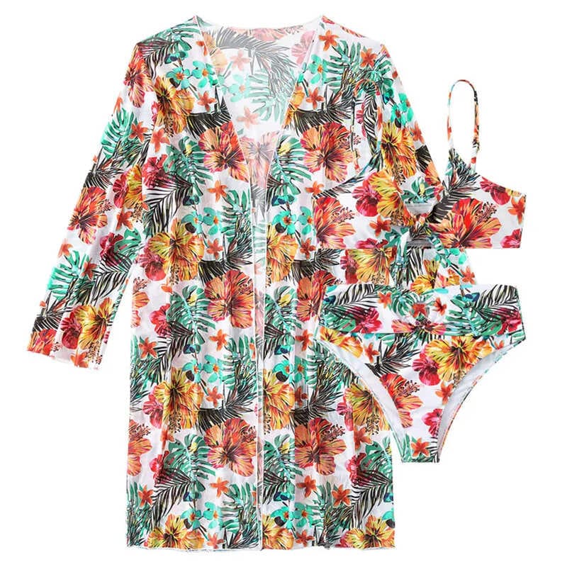 Conjunto Biquíni Saída De Praia Floral - Coradon