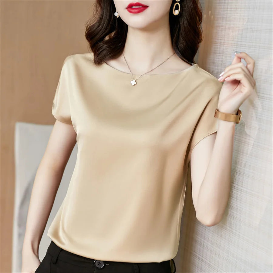 Blusa Feminina Seda Manga Curta Lolla