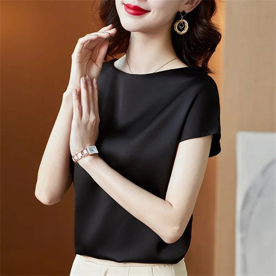 Blusa Feminina Seda Manga Curta Lolla