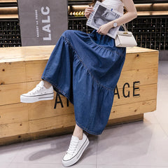 Saia Jeans Plus Size Longa Com Babados Angelica