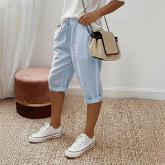 Bermuda Feminina Soltinha Algodão Azul Belle