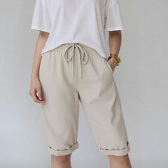 Bermuda Feminina Soltinha Algodão Bege Belle