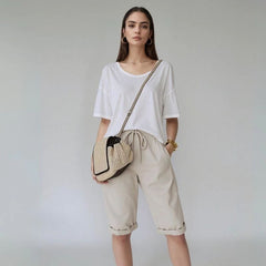 Bermuda Feminina Soltinha Algodão Bege Belle