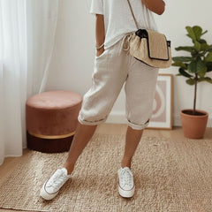 Bermuda Feminina Soltinha Algodão Bege Belle