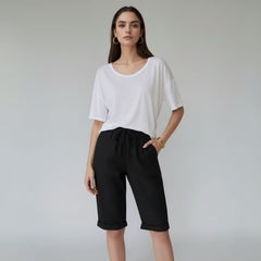 Bermuda Feminina Soltinha Algodão Preta Belle