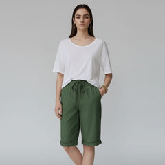 Bermuda Feminina Soltinha Algodão Verde Belle