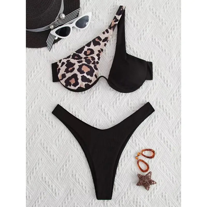 Biquíni Meia Taça Asa Delta Com Bojo Carla Leopardo Bicolor- Coradon