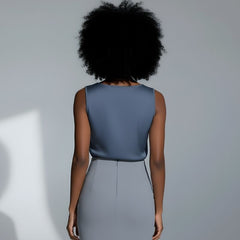 Blusa De Seda Feminina Azul Paula