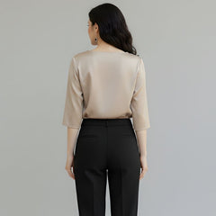 Blusa De Seda Feminina Bege Kloe