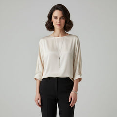 Blusa De Seda Feminina Champanhe Pedrita