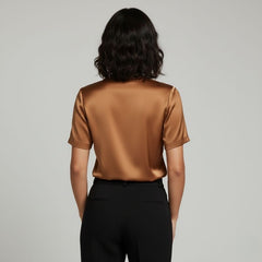 Blusa De Seda Feminina Marrom Maya