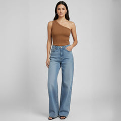 Blusa De Um Ombro Só Canelada Agatha