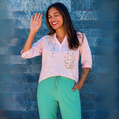 Blusa Feminina Manga 3/4 Laise Bordada Marry