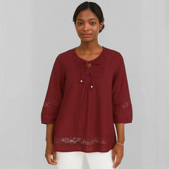 Blusa Feminina Manga 3/4 Renda Ághata