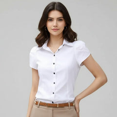 Blusa Feminina Social Manga Curta Branca Vaiolet