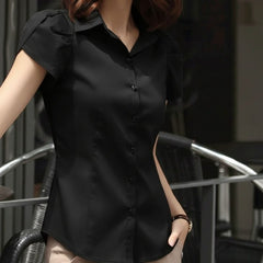 Blusa Feminina Social Manga Curta Preta Vaiolet