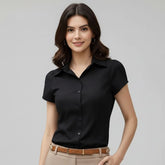 Blusa Feminina Social Manga Curta Preta Vaiolet