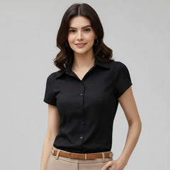 Blusa Feminina Social Manga Curta Preta Vaiolet