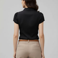 Blusa Feminina Social Manga Curta Preta Vaiolet