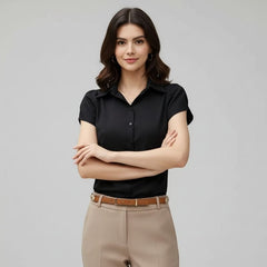 Blusa Feminina Social Manga Curta Preta Vaiolet