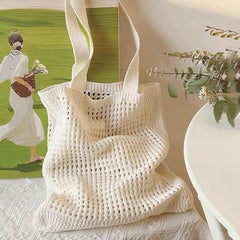 Bolsa de Crochê de Praia Grande Bege Magda