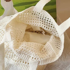 Bolsa de Crochê de Praia Grande Bege Magda