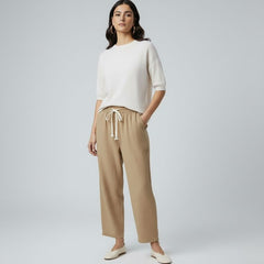 Calça Pantacourt Bege Feminina Judith