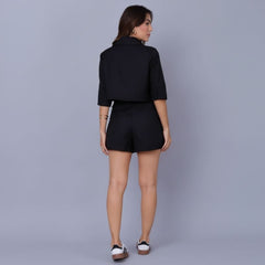 Conjunto Alfaiataria Feminino Verão Short e Cropped Preto