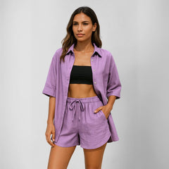 Conjunto Feminino Linho Short e Blusa Verano