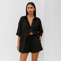 Conjunto Feminino Linho Short e Blusa Verano