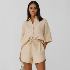 Conjunto Feminino Linho Short e Blusa Verano