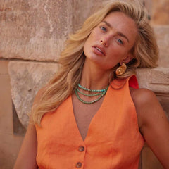 Conjunto Feminino Saia e Colete Linho Laranja Kleo